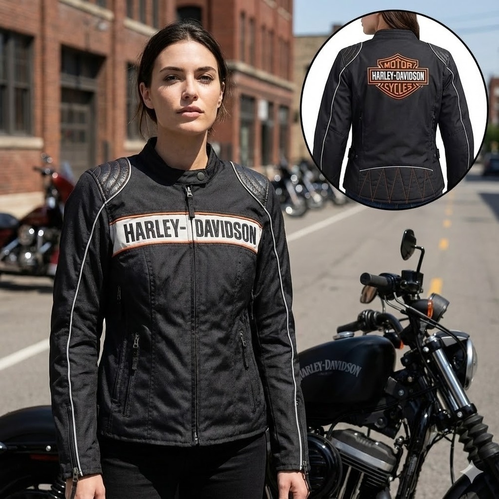 Harley-Davidson Women's Riding Jacket‎ L Textile Pigskin Leather Trim Mesh Armor